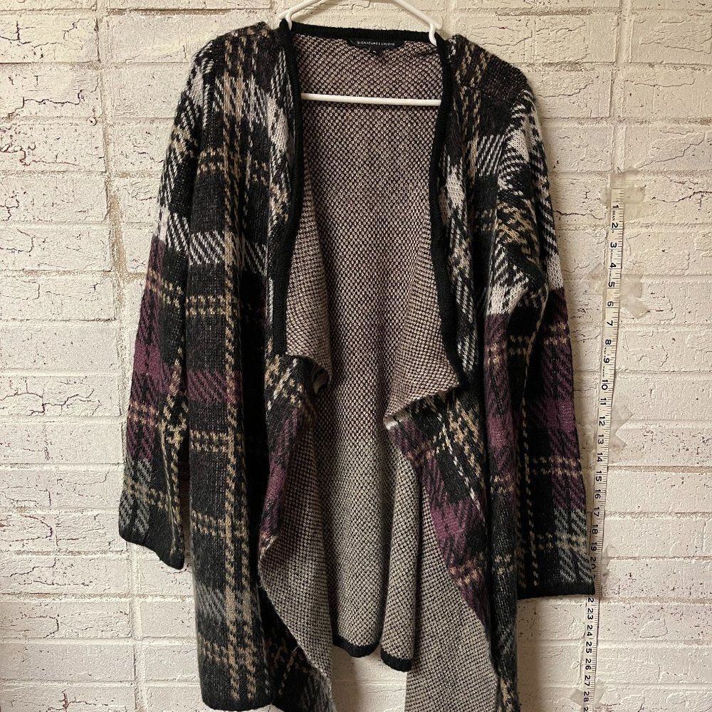 Signature Studio Open Front Plaid Sweater Cardigan xl